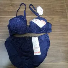 しまむら　ネイビー　レース　ブラジャー　ショーツ　セット