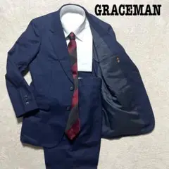 GRACEMAN ネイビー　ストライプ　A3 1タック スーツ上下　セットアップ