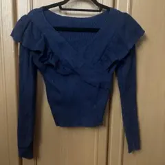 ネイビー フリル付き長袖ニット　GRL