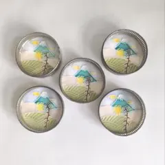 大正〜昭和初期 マジョリカタイル コースター 5個セット 富士山 百合 貫入のサムネイル