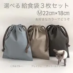 給食袋3枚セットⓂ︎22㎝×18㎝ アースカラー　シンプル　お好きなカラーでどうぞ