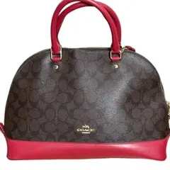 COACH レザーハンドバッグ ブラウン/レッド 中型