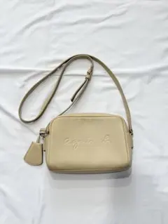値下げagnès b. ベージュ レザー ショルダーバッグ