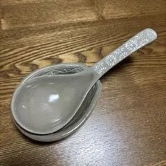 陶器 レンゲ レンゲ台 セット 菊紋様 昭和レトロ　五十鈴三島　大れんげ