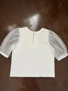 エヘカソポ　白ハーフジップシースルー袖Tシャツ