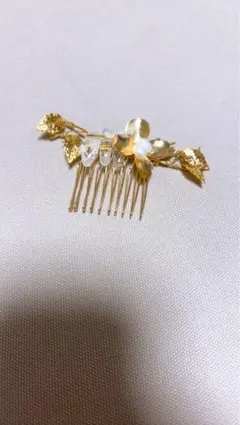 ゴールドクリスタル花ヘアコーム