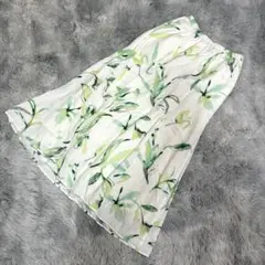 INDIVI 05 スカート 膝丈 総柄 花柄 白 緑 通勤 美品 日本製