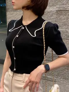 クン qung 襟付き 半袖 ニット トップス 韓国