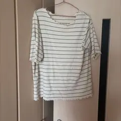 4L ボーダー柄 リブ 半袖 カットソー メロウネック