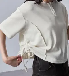 nui nullu サイドシャーリングリボンヘンリーネックリブTシャツ
