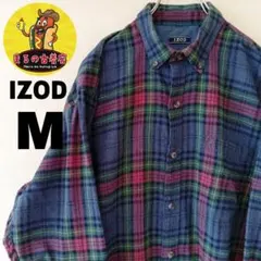 USA古着 IZOD　ネルシャツM　グリーンブルー　チェック