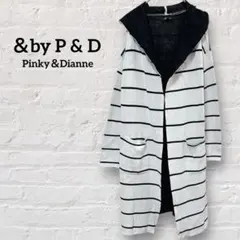 アンドバイピンキーアンドダイアン ボーダー フード付ロング丈ニットカーディガン