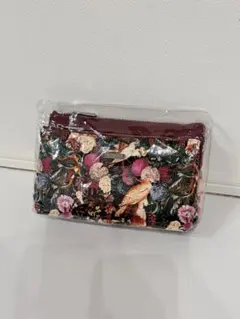 【新品・未使用】ジム・トンプソン タイシルク ポーチ 花柄 鳥モチーフ ボルドー