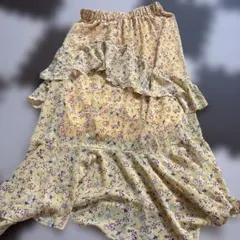 【美品】GU 花柄ロングフレアスカート イエロー Mのサムネイル