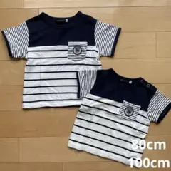 bebe ネイビー ストライプ 半袖Tシャツ 100cm/80cm