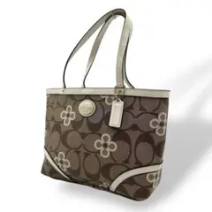 良品 991 Coach ハンドバッグ オプアート クローバー レザー PVC