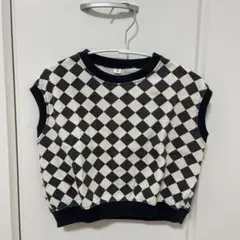 チェック柄 ワッフルベスト 95cm ブラック×ホワイト