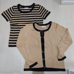 Earthmusic&ecology 半袖ボーダーニットとカーディガンのセット