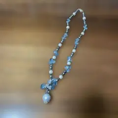 スワロフスキーと3種の天然石ネックレス◇アクアマリン ターコイズ