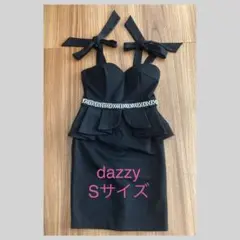 Dazzy ビジュー ノースリーブ ショルダーリボンミニドレス ブラック キャバ
