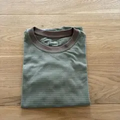 限定値下げ　無印良品　天竺編みクルーネック半袖Ｔシャツ　ボーダー　130 カーキ