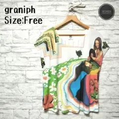657c.　graniph　フリーサイズ　デザインティーシャツ　フレンチスリーブ