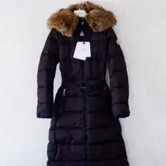 新品 MONCLER BOUCAGE 黒サイズ00 ファー付ダウンコート ベルト
