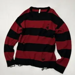 み*様 00s 襤褸 クラッシュ ボーダー アクリル ニット フェアリーグランジ