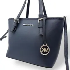 良品 マイケルコース ショルダーバッグ 2way レザー ネイビー系 金具ロゴ