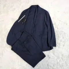 オリヒカ　ソロテックス　セットアップ　スーツ　防シワ　伸縮性　グレンチェック　紺