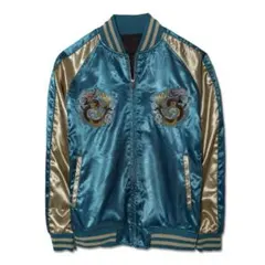 スカジャン★L スーベニアジャケット 刺繍 ブルゾン 双龍/BLUE