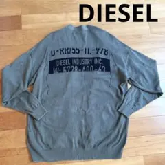 diesel コットンニットカーディガン　カーキ　Mバックロゴ　刺繍　ディーゼル