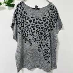 FOREVER 21 ヒョウ柄 ドルマン半袖ニット M 灰 お出かけのサムネイル