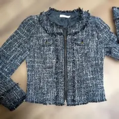 ♥GLACIER ネイビー ツイード ノーカラージャケット