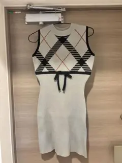 ダーリッチ チェックジャガードニットミニワンピース グレー