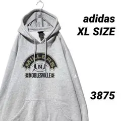 adidas パーカー チームロゴ 刺繍ロゴ アーチロゴ XL グレー