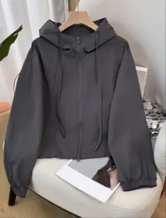 レディース フード付き ジップアップ パーカー ダークグレー XL