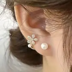 *・花とパールのピアス・*
