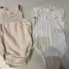 プティマイン　ニット切替サロペット　襟付きロンパース