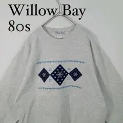 80s Willow Bay スウェット 灰 M 刺繍　ヴィンテージ