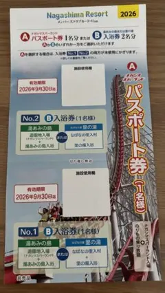 2026年 ナガシマスパーランド 　パスポート券 【1枚】のサムネイル