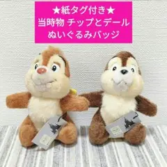 ★紙タグ付き★ディズニー 当時物 チップとデール ぬいぐるみバッジ