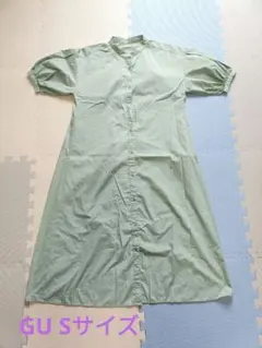 GU バンドカラーシャツワンピース(5分袖) Sサイズ 緑グリーン