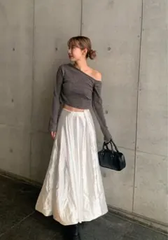 GRL オフショルダー クロップドニット グレー