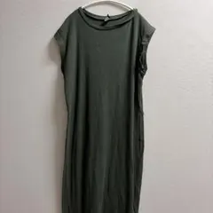 【ALYA】アリヤリブ ロングワンピース カーキ XL サイドスリット 伸縮性◎