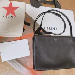 CELINE トリオ ラージ L ブラック レザー ゴールド金具 トリプルジップ
