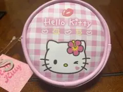 Hello Kitty 円形ポーチ ピンク チェック