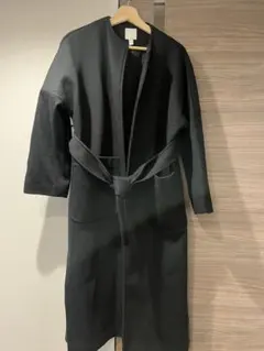 H&M 黒 ノーカラーロングコート EUR XS