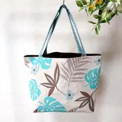 ハワイアン　トートバッグ　ハンドメイド　フラダンス　リネン　ビッグサイズ