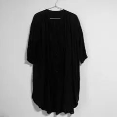 スタディオクリップ インド綿 スキッパーギャザーワンピース ブラック M